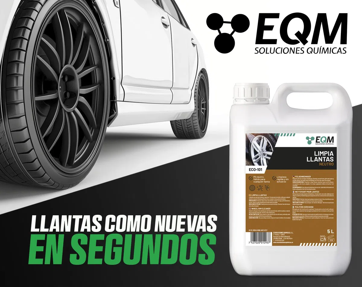 EQM - ECO-101 - Limpia Llantas Coche - 5L - Sin ácidos, pH Neutro - Elimina la Suciedad sin Esfuerzo - Todo Tipo de Llantas - Potente y Seguro