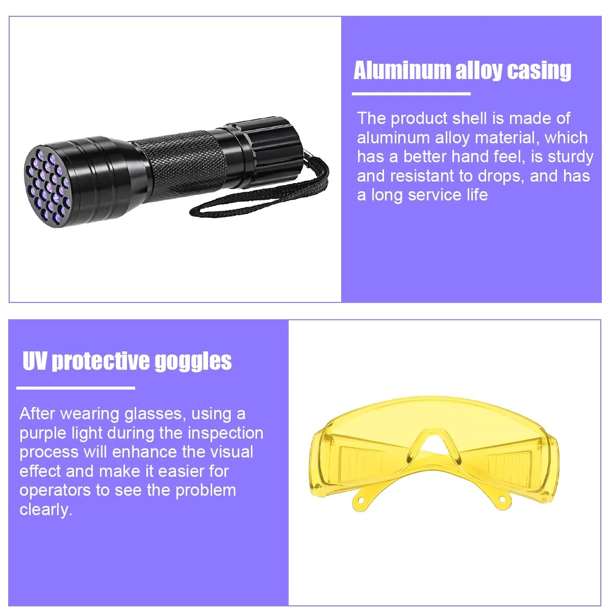 Herramienta de detección de fugas de aire acondicionado para automóvil, kit de detección de fugas de tinte de aceite UV con lentes protectores de linterna, detector de fugas de CA automotriz