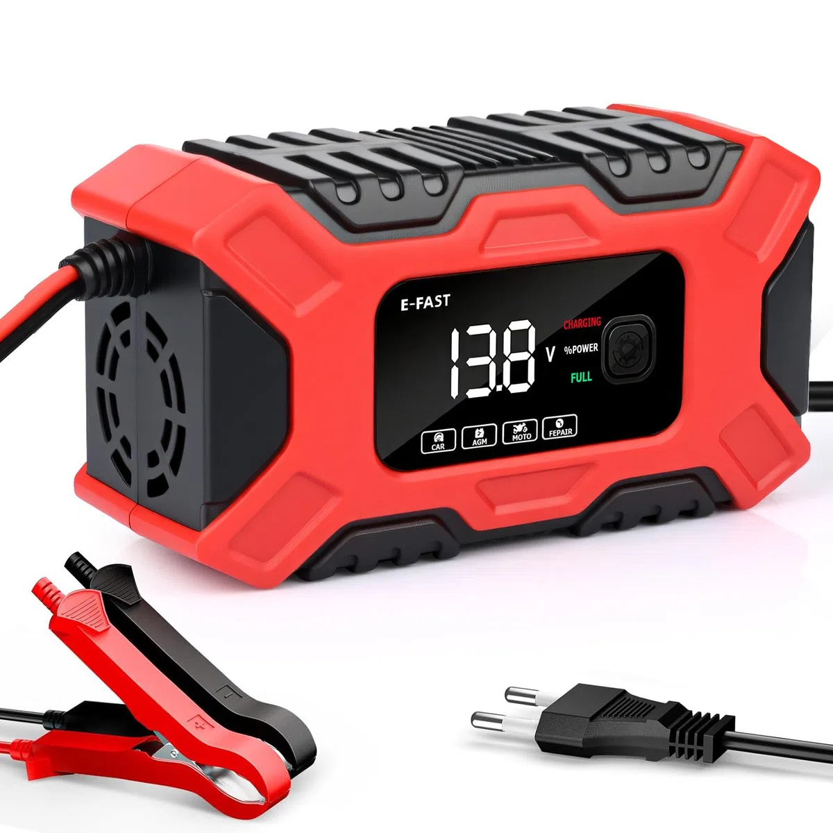 Cargador Baterias Coche, 12V 6A Cargador de Batería de Coche Inteligente con Reparación y Pantalla LCD, Múltiples Protecciones, Cargador de Batería para Automóviles Moto AGM, Gel, SLA