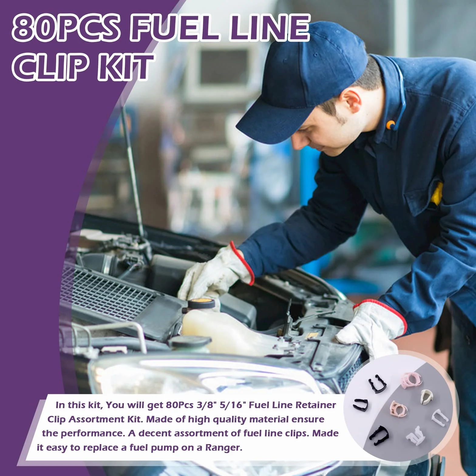 Swpeet 80 piezas 3/8 pulgadas 5/16 pulgadas 8 estilos kit surtido de clips de retención de línea de combustible, reemplazo perfecto compatible con línea de combustible faltante o fallida de 3/8