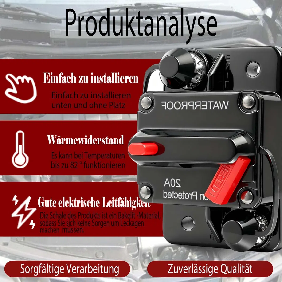 Disyuntor de 20 A con reinicio manual, portafusibles de 20 amperios, 12 V-48 V CC, protección para autocaravanas, caravanas, remolques y scooters.