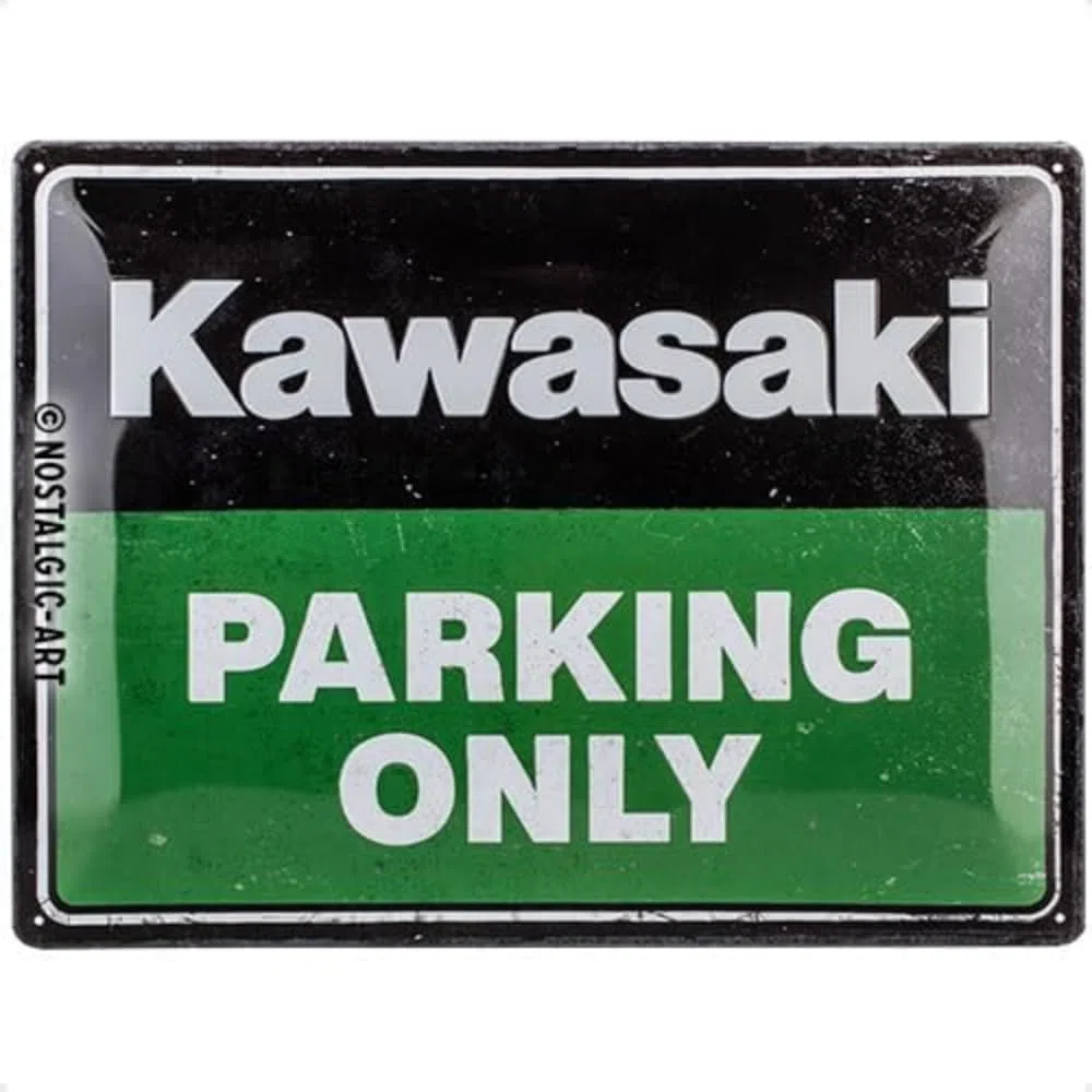 Nostalgic-Art Cartel de chapa retro, Kawasaki - Parking Only Green – Idea de regalo para aficionados as motos, metálico, Diseño vintage, 30 x 40 cm
