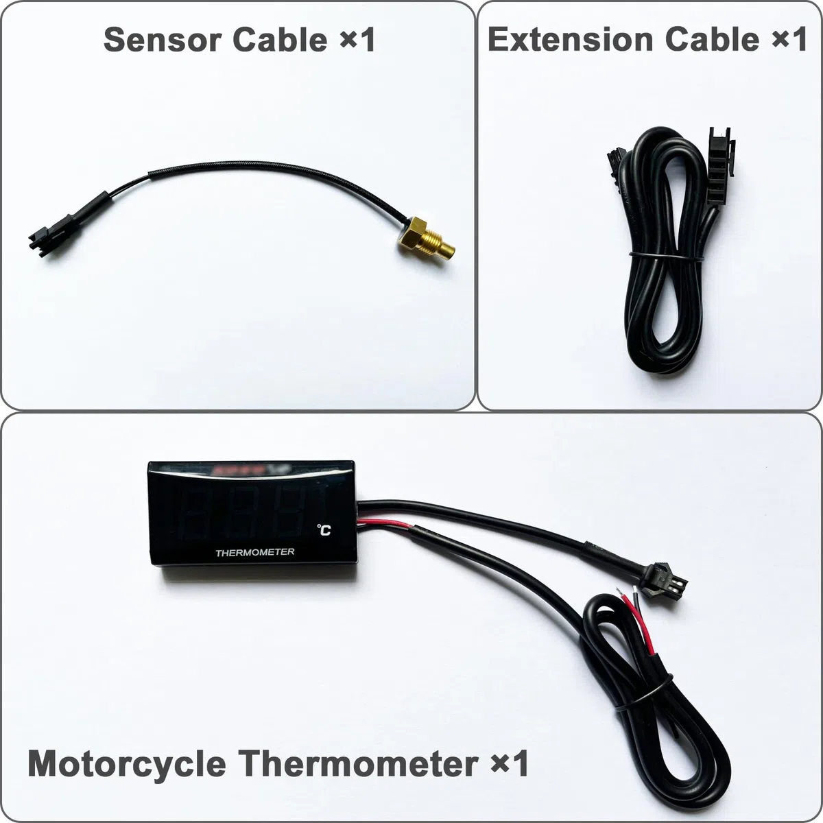 Termómetro digital para motocicletas, Termómetro azul con sensor, Termómetro de agua para motor, Termómetro impermeable para motocicleta con sensor de temperatura de sonda de metal (18mm)