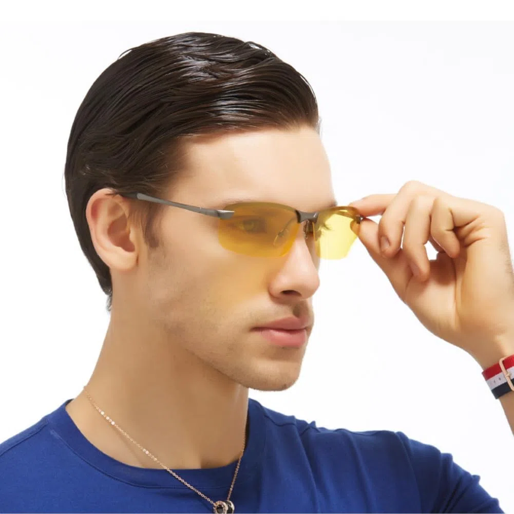 Gafas de Sol Gafas de Conducción Nocturna Antideslumbrante Visión Nocturna Lentes Gafas de Seguridad Polarizado Polarizadas Lentes HD Vision Tintadas en Amarillo Marco de Metal Ultra Light Unisexo