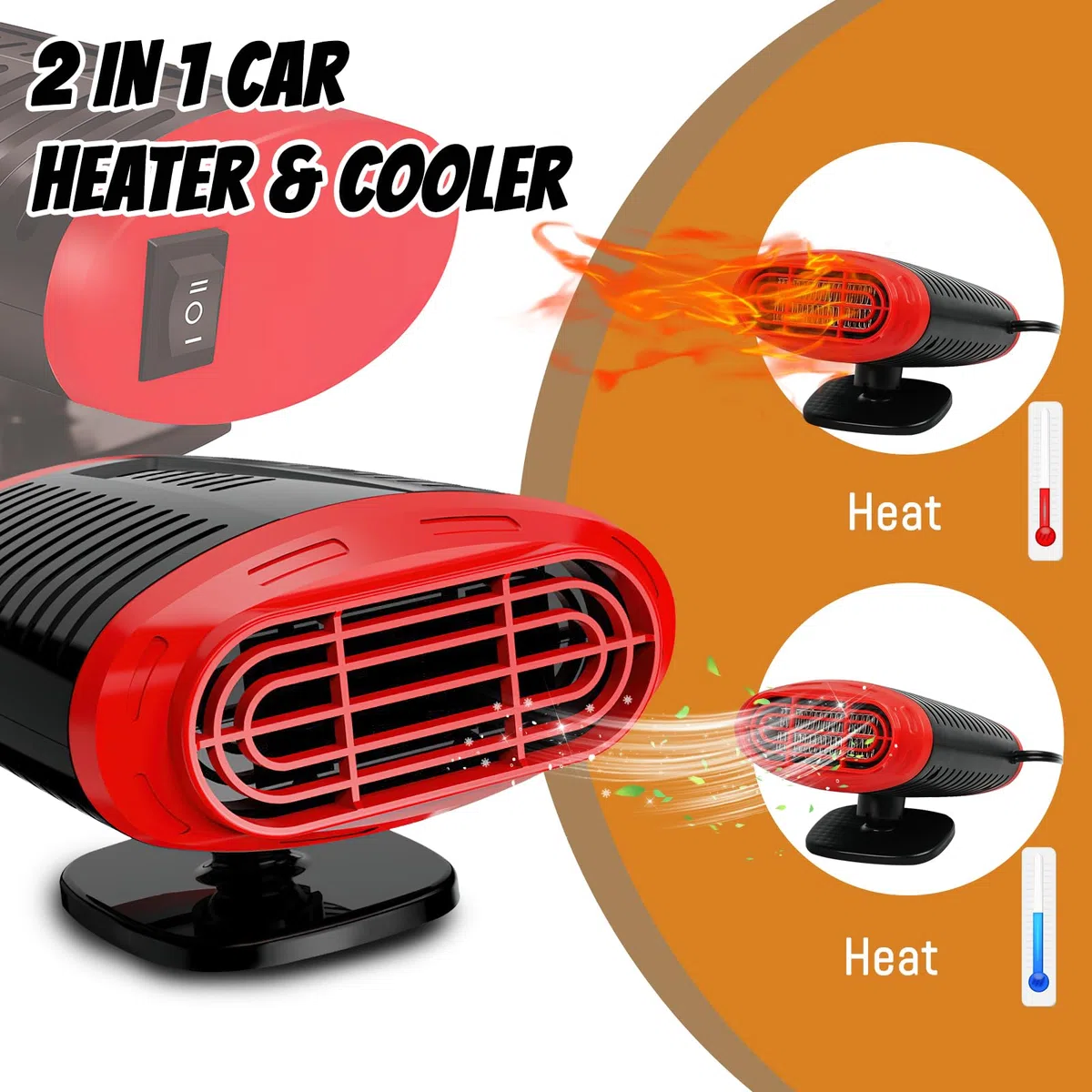 Calefactor Coche, Calefactor 12v Coche, 2 en 1 con Ventilador de Frío/Calo, Calefactor para Coche Portatil, Desempañador y Descongelador el Parabrisas