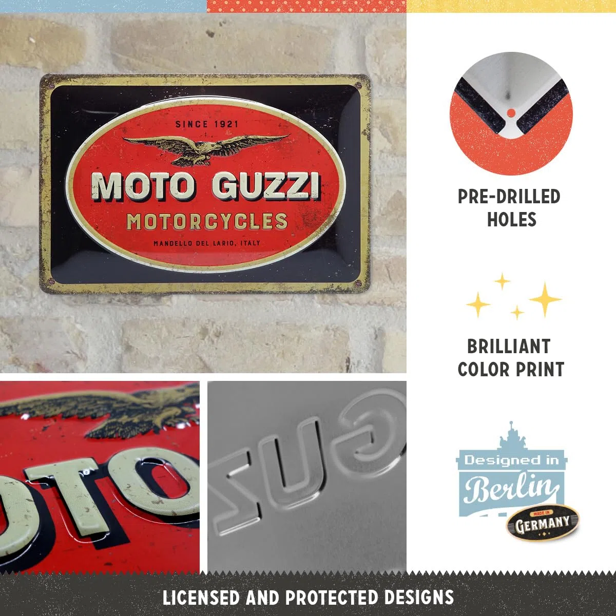 Nostalgic-Art Retro Tin Sign Moto Guzzi – Logo Motorcycles – Idea de Regalo para los Fans de Las Motos, metálico, Diseño Vintage, 20 x 30 cm