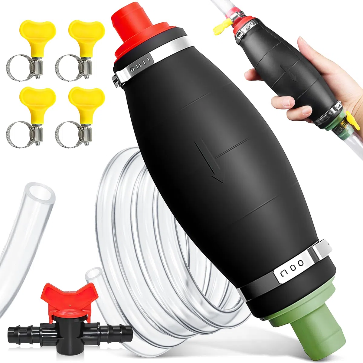 Bomba Manual de Combustible de Alto Flujo XL Bomba de Agua Manual con Manguera de 2.5m y 4 Abrazaderas Bomba de Sifón para Transferencia de Gasolina Diésel líquido Agua Aceite y Combustible