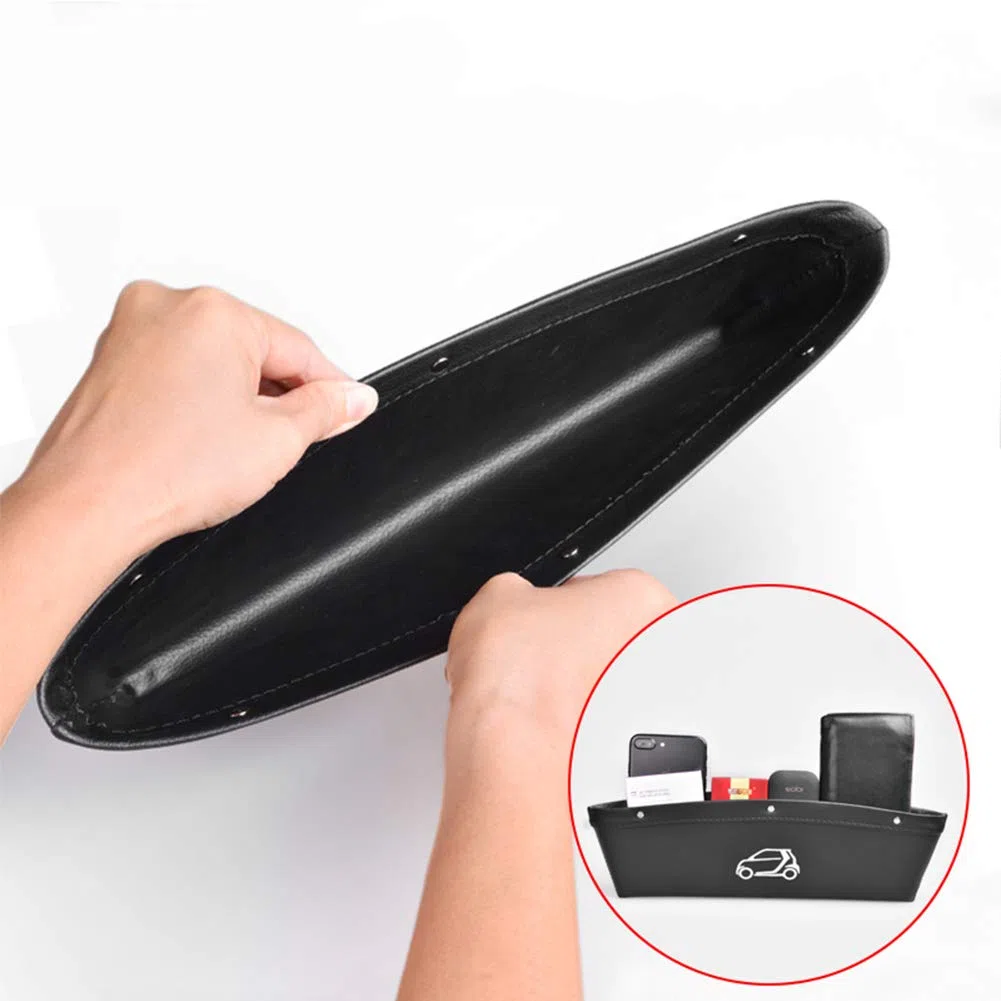 Consola Central Caja De Almacenamiento Smart 453 Fortwo/Forfour 2015-2019, Bolsa De Almacenamiento, Cuero PU (Negro)