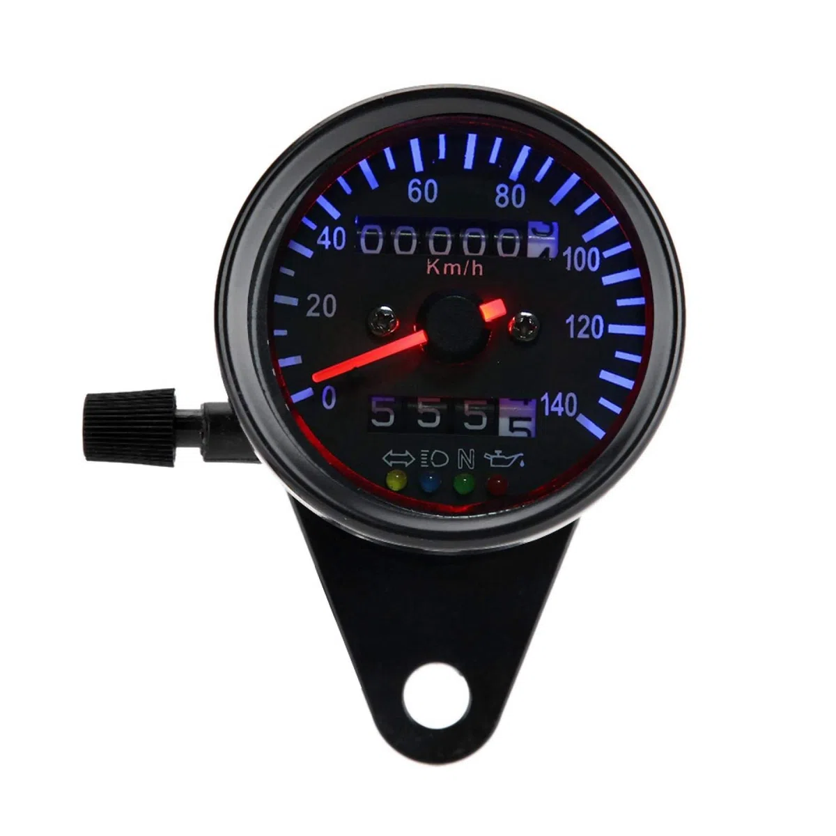 KIMISS Cuentakilómetros LED para moto, universal para café racer, velocímetro de 12 V con doble escala, kit de iluminación trasera, medidor de velocidad