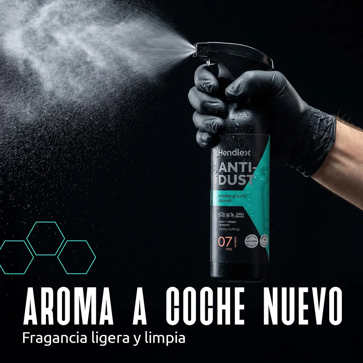Hendlex Anti Dust Limpia Salpicaderos Coche Antiestático – Renovador Plasticos Coche Efecto Mate – Limpiador de Salpicadero sin Grasa ni Brillo – Interior Detailer Spray con Aroma a Nuevo (500ml)