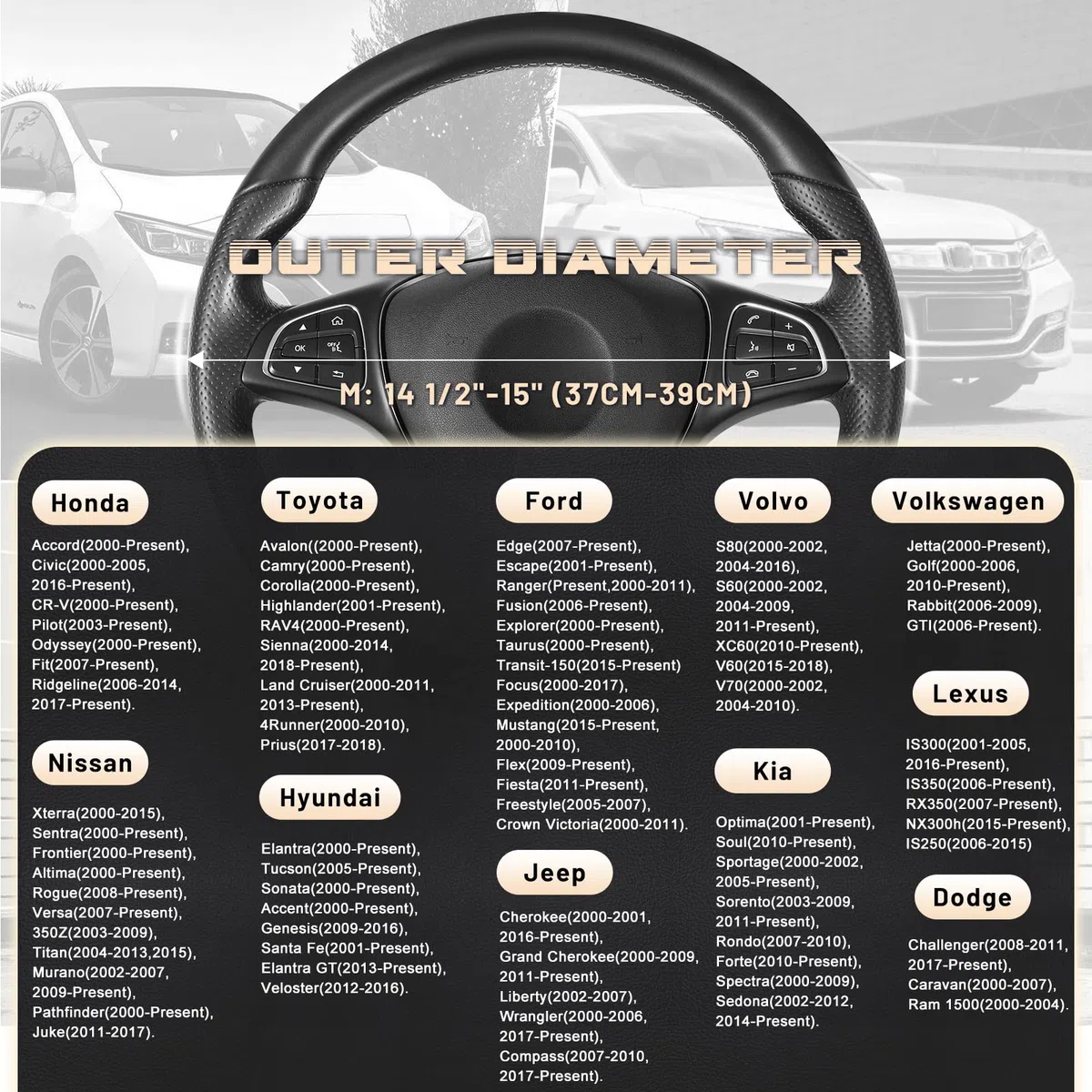 SEG Direct Funda de Volante para Coche, tamaño estándar Medio 37-39 cm, Accesorios Interiores de Coche, Microfibra Cuero Negro