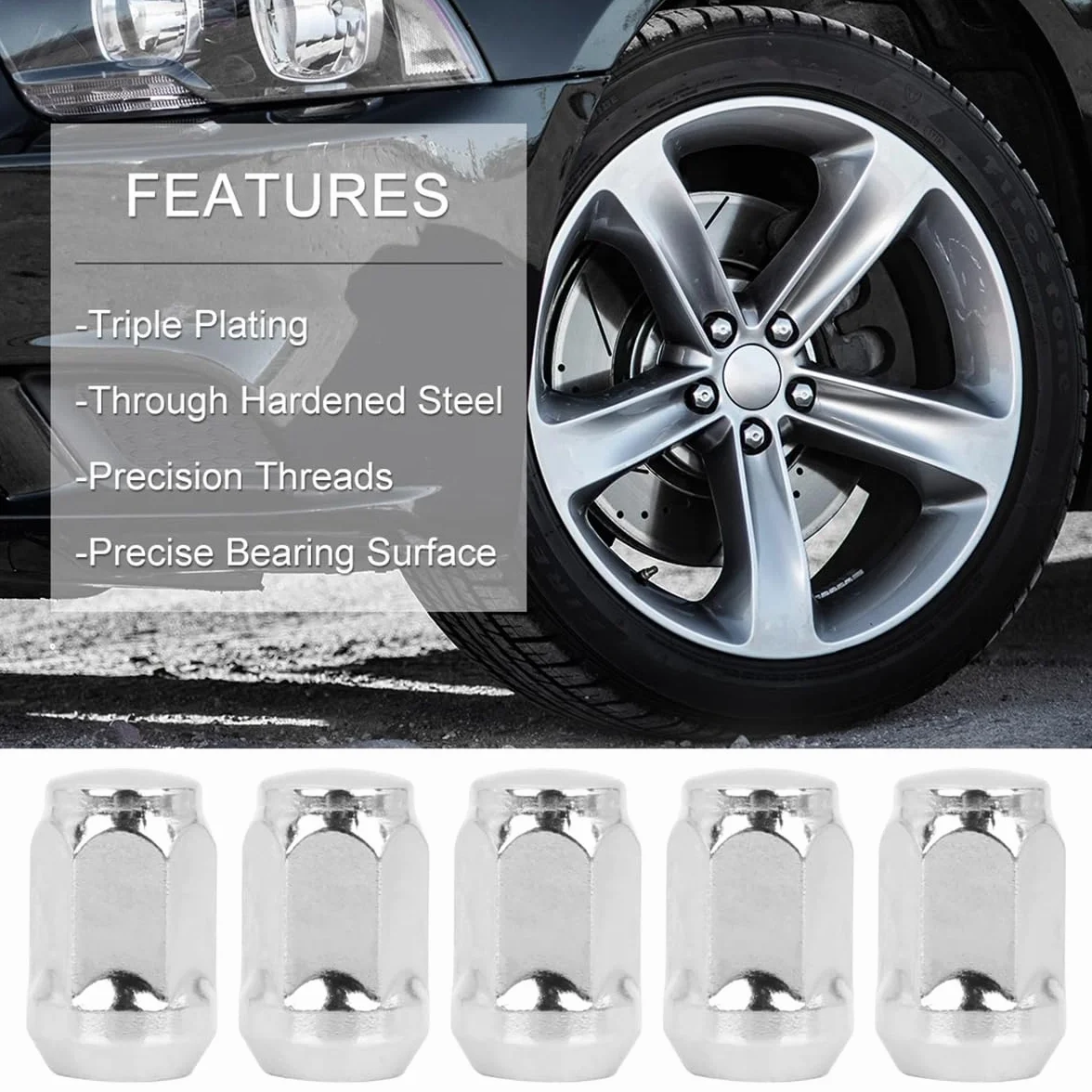 JNNJ 10 Piezas Tuercas Rueda Cónicas Cerradas, M12x1.5 Para Llantas De Aleación, Tuercas De Rueda Para Llantas De Aluminio Originales, Cromo