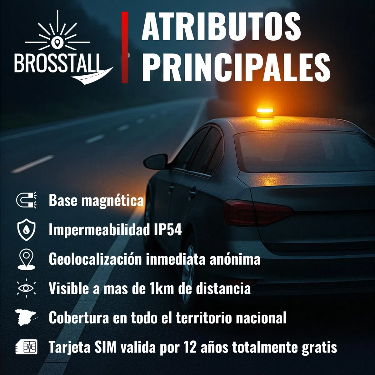 Baliza V16 Homologada DGT con Geolocalización, Tarjeta SIM hasta 2038, sin suscripciones, Luz de Emergencia Geolocalizada Conectada con la DGT 3.0 para Coche, Libre de Cargos Adicionales