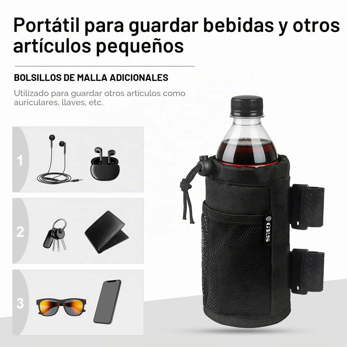 GES UTV - Portatazas de 2 Unidades con Bolsillo de Malla y Cierre de Cable, Accesorios para ATV, Cochecito, Silla de Ruedas, Scooter, Barco y Carrito de Golf