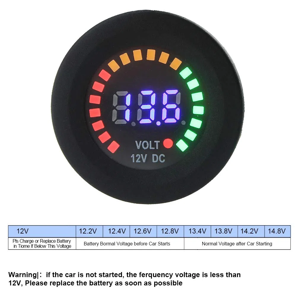 Haofy Voltímetro Digital Pantalla LED Impermeable Indicador de Bateria Universal Impermeable Voltímetro para DC 12v Moto Coche Motocicleta Camión Barco
