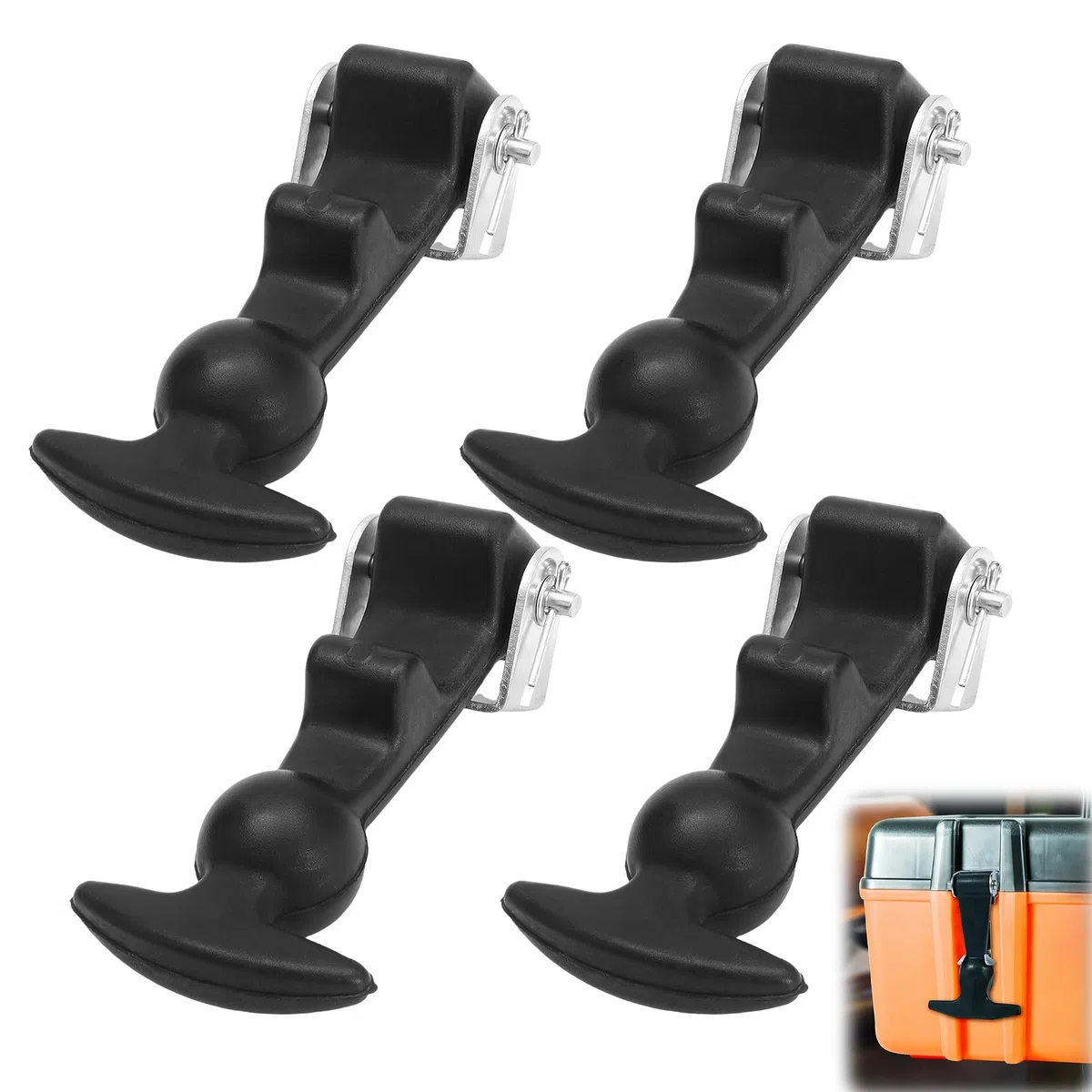 Pack de 4 soportes elásticos para capó de goma, cierre de campana de metal, mango en T, cierre elástico para absorción de impactos, acero inoxidable, adecuado para cajas de herramientas, carros