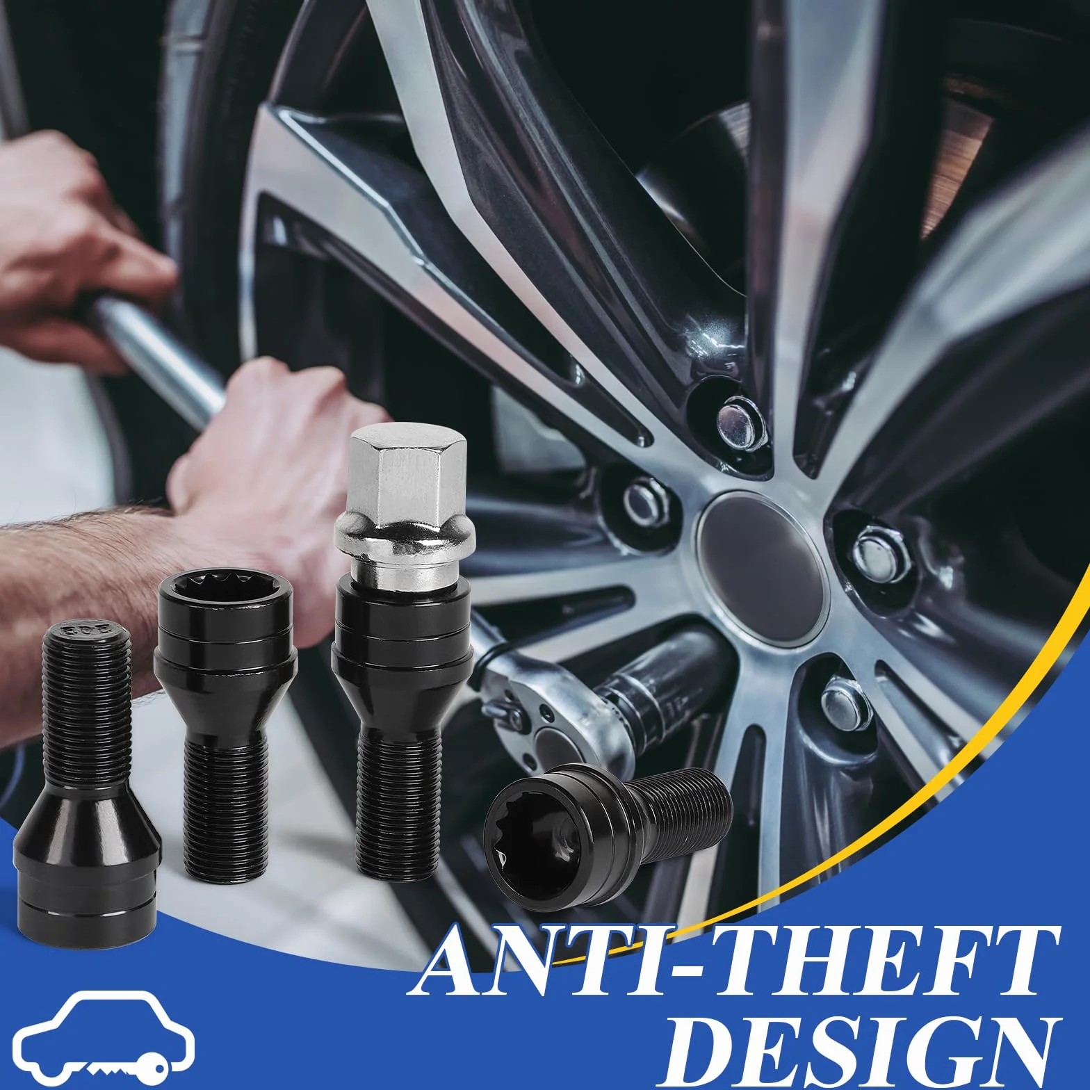 EFUTURETIME 4 x Tornillos Antirrobo Coche M14 x 1,25 mm, Tornillos de Rueda con una Tuerca de Seguridad Compatible con B-M-W y Mini (OE: 36136776076)
