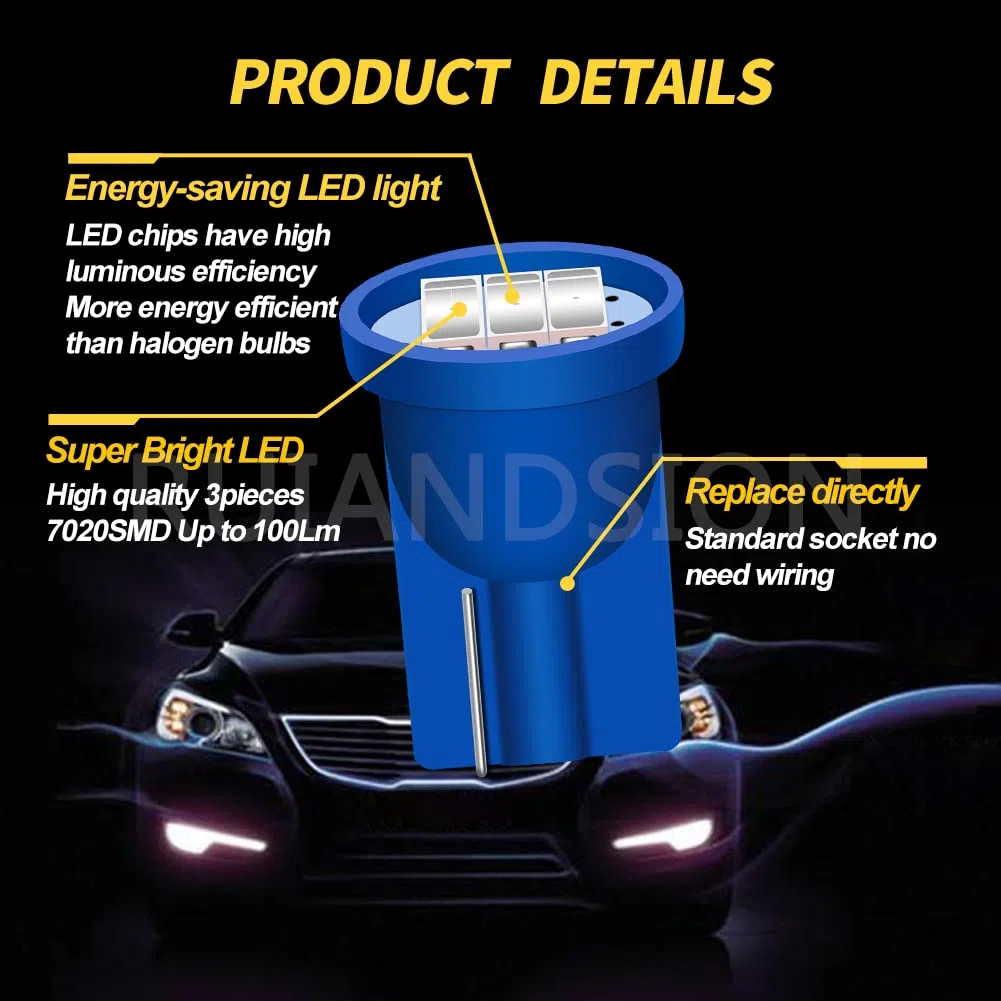 Ruiandsion 10 unids 194 bombillas LED azul 24 V 168 2825 T10 LED cuña bombilla reemplazo para puerta interior coche cortesía luces de matrícula