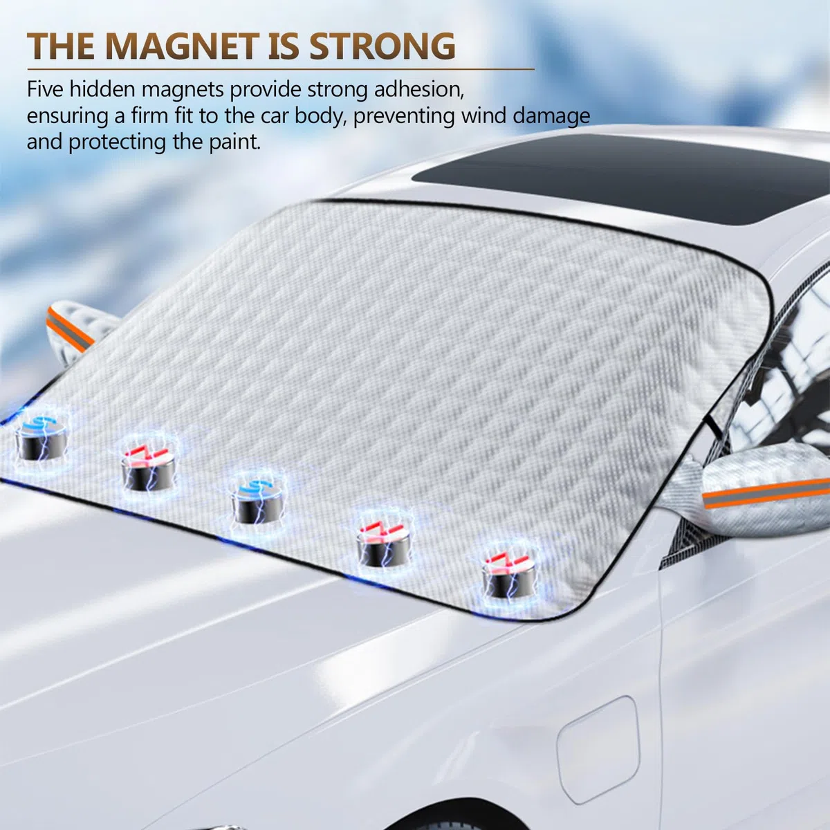 Protector de Parabrisas, Universal Cubierta Magnética de Parabrisas para Invierno con 5 Magnético, Funda Plegable Protector Luna Coche Hielo Protege de Hielo, Nieve Viento, Lluvia, 147x108cm