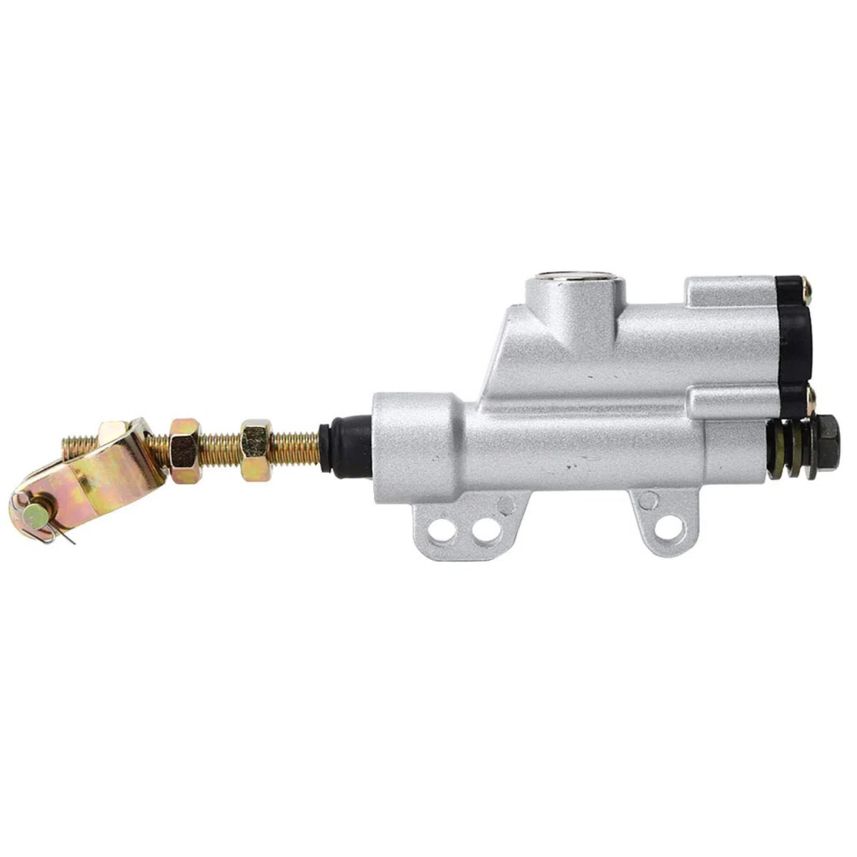 Bomba de cilindro maestro hidráulico trasero universal para motocicleta, cilindro de freno de pie trasero plegable (plateado)