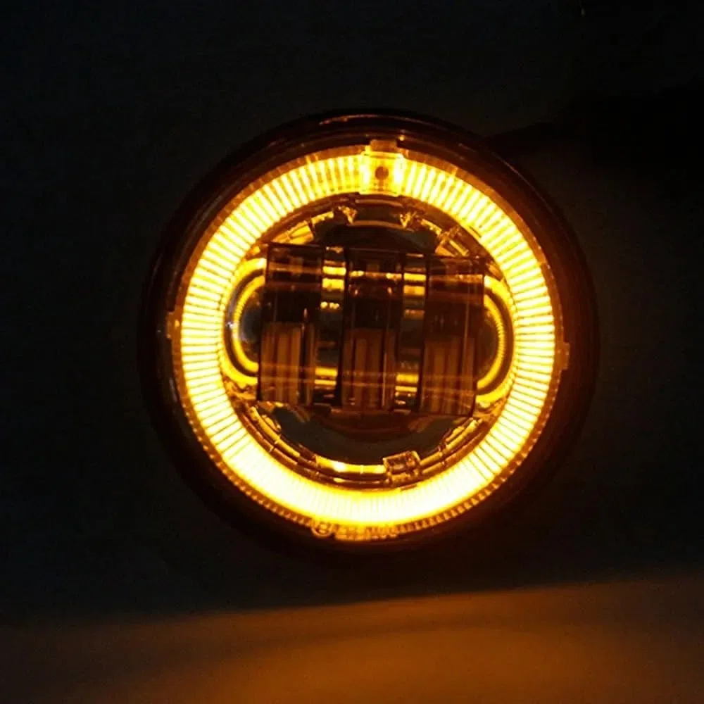 Faros Antiniebla LED 4,5 Pulgadas Y 30 W Color Rojo Blanco DRL Ámbar Intermitentes Halo Luz Cruce Auxiliar Para Motocicleta Luces Antiniebla Luz Niebla(Cromo)
