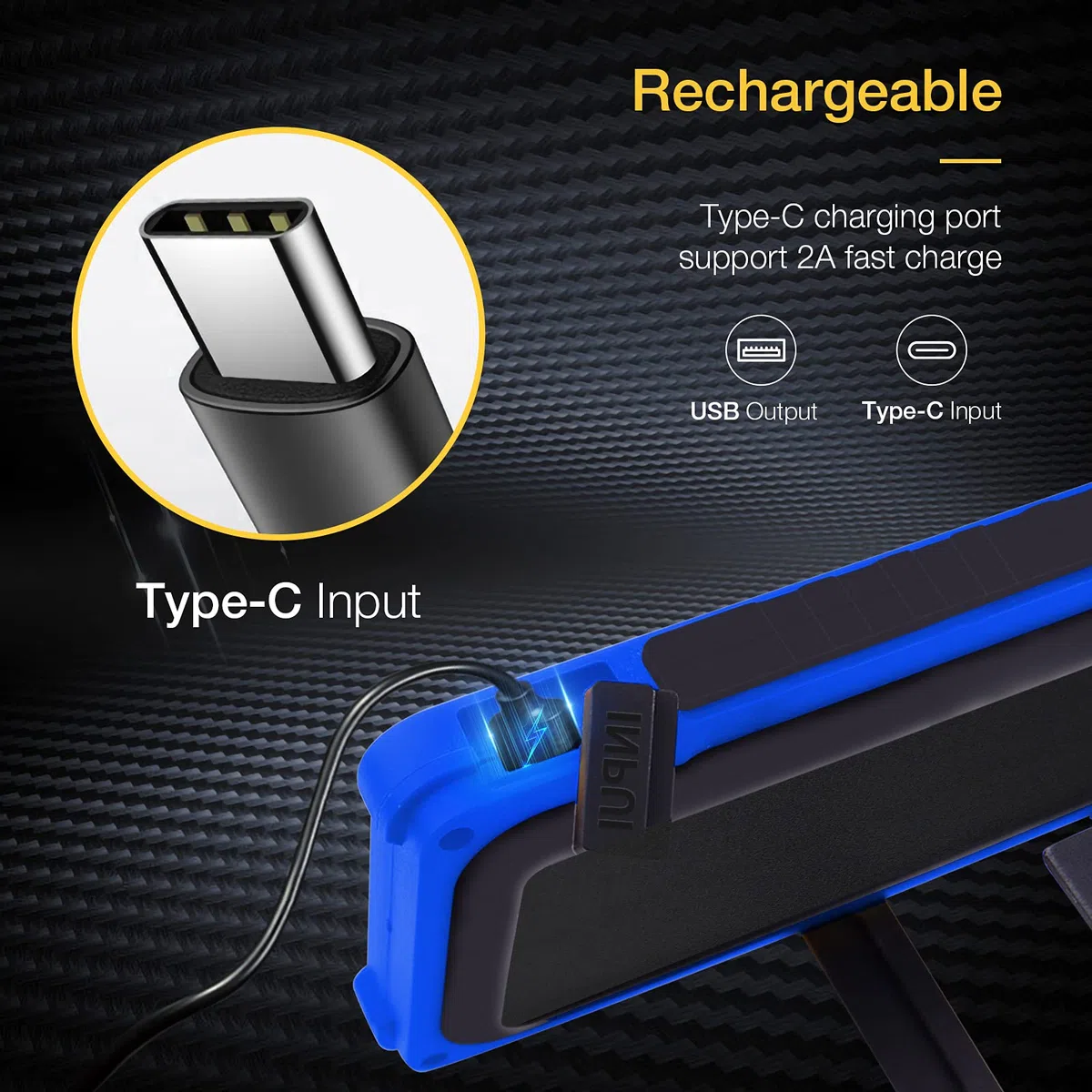 WARSUN Linterna Taller LED Recargable Linterna de Trabajo COB Lámpara de Inspección Linterna Magnética Portátil 1500LM para Camping Senderismo Emermengia (azul)