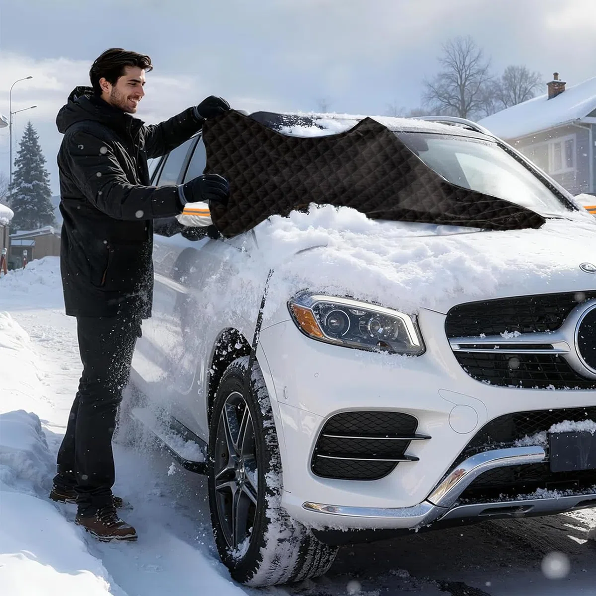 Protector Parabrisas Hielo, Funda Coche Antiheladas con 10 Imanes, Universal Antihielo y Nieve, UV, Lluvia, Cubierta Plegable para Parabrisas Coche, Protección Total para Invierno