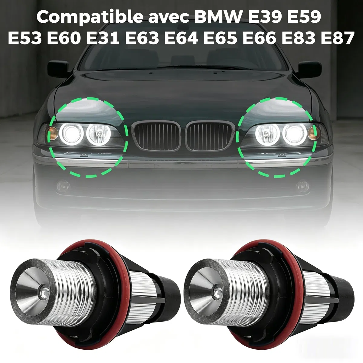 Baceyong 2 bombillas LED de ojo de ángel, impermeables, para luces de marcador de ojos de ángel, compatibles con BMW E39 E59 E53 E60 E31 E63 E64 E65 E66 E83 E87 6312694048, 63126916097, 63126929309