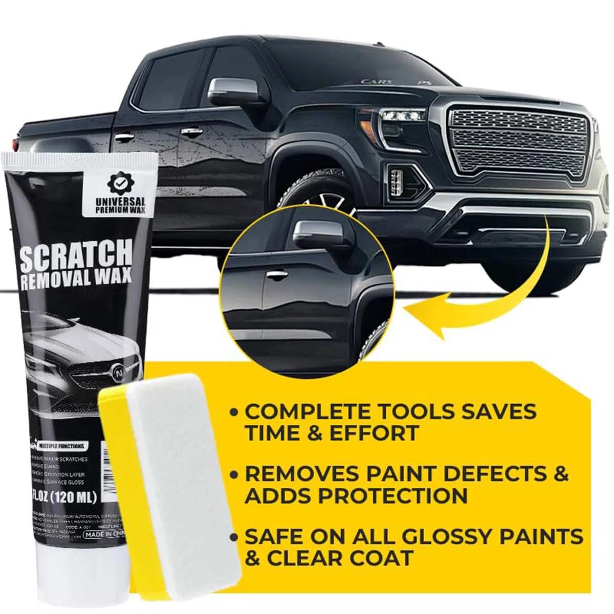Car Scratch Remover Wax, Professional Scratch Repair Compound with Sponge Applicator & Wiping Cloth for All Vehicles & Glossy Paints, Deep & Minor Scratch Removal (2PCS)