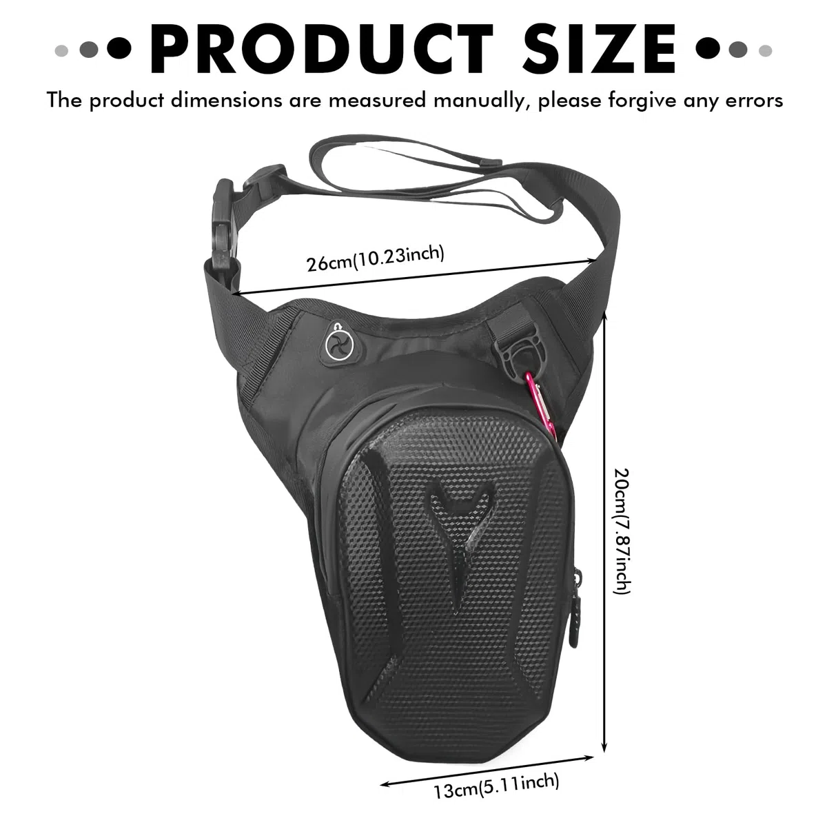 Bolsa de pierna para moto, con carcasa rígida de EVA y diseño impermeable, correa ajustable, 26 x 20 x 13 cm, color negro, Negro , Bolsa de pierna para moto