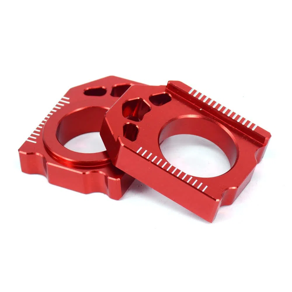JFG RACING Ajustador de cadena de bloques de eje trasero de motocicleta para CR125R CR250R CRF250R CRF450R CRF250X CRF450X CRF250RX CRF450RX CRF450L CRF450RL Rojo