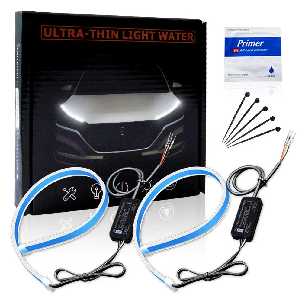 Alopee Ultra-Brillante 60 CM 23.6 "Blanco/Ámbar Flexible Tira de Tubo LED Silicona Corriente Corriente Diurna Tear Strip Faros Delanteros Señal de Giro Luz de Guía de Estacionamiento (1 Juego)