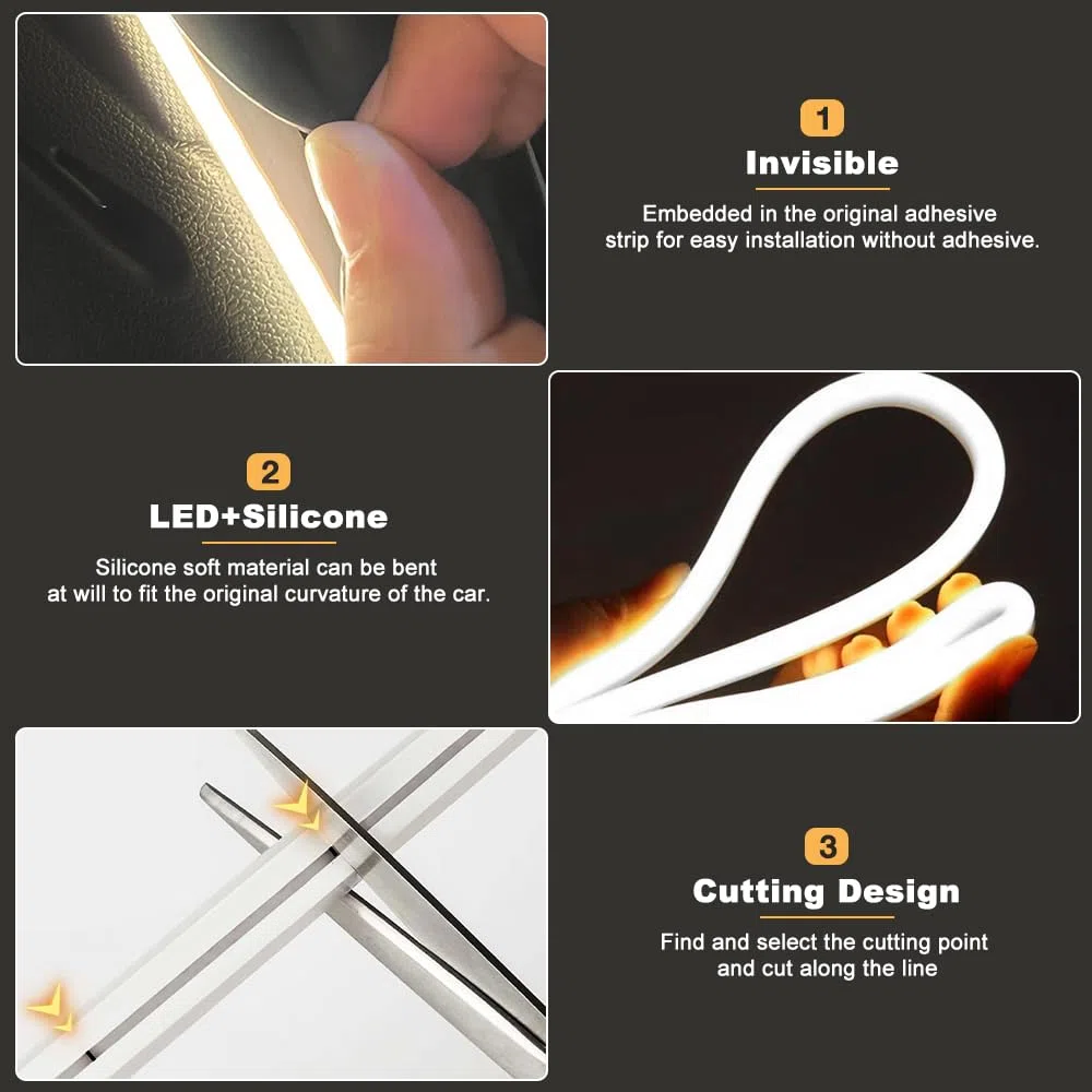 Dynamic Flowing Car Trunk Light Strip, Tira de Luces LED Dinámicas para Maletero de Coche, 4 m con Inducción Automática Universal para Camiones, SUV, Autocaravanas y Sedanes (Amarillo Cálido)
