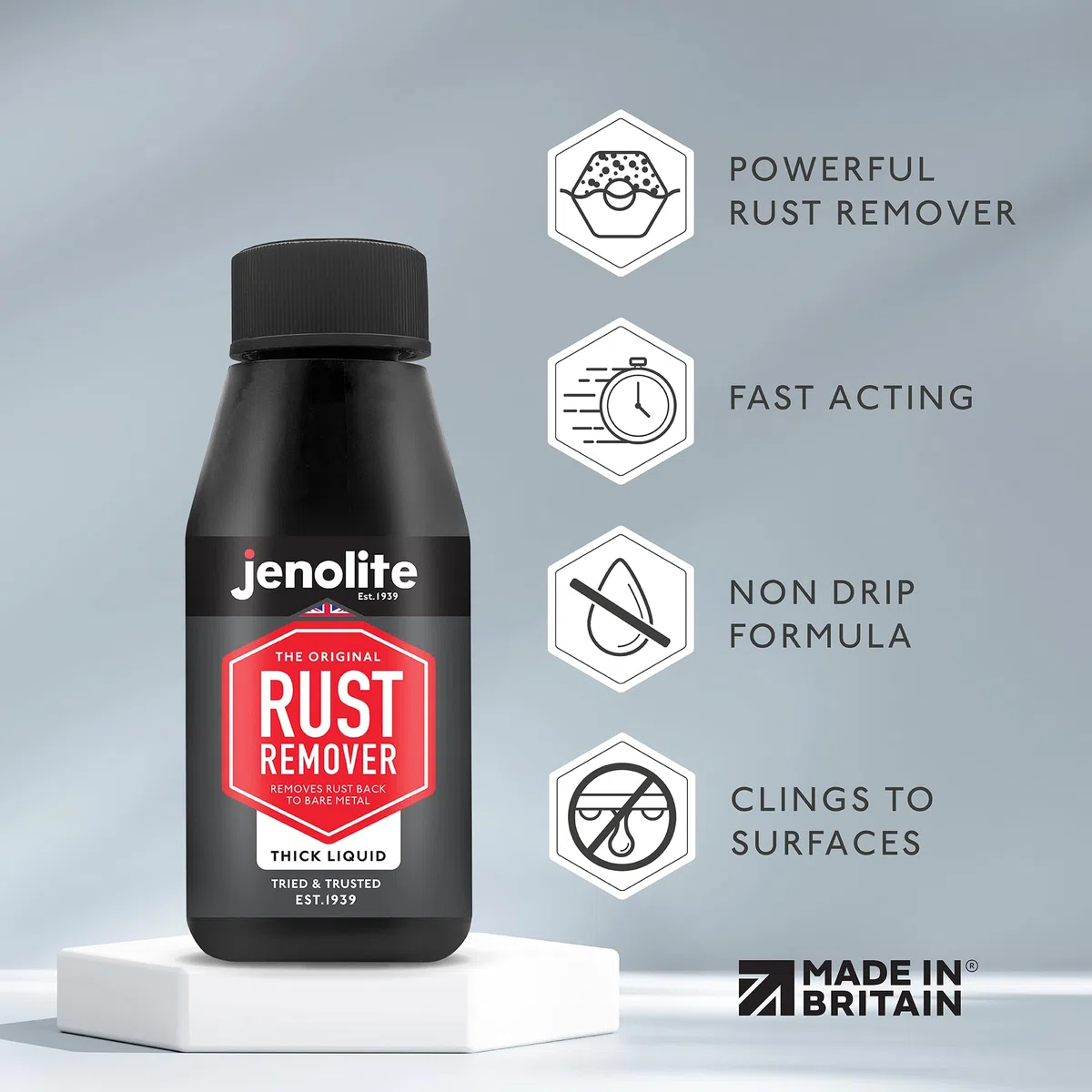 JENOLITE Removedor de Óxido Líquido Espeso | 150 ml | Fórmula Antigoteo | Actúa Rápido | Elimina Óxido Hasta el Metal Limpio | Ideal Para Superficies Verticales y Metales