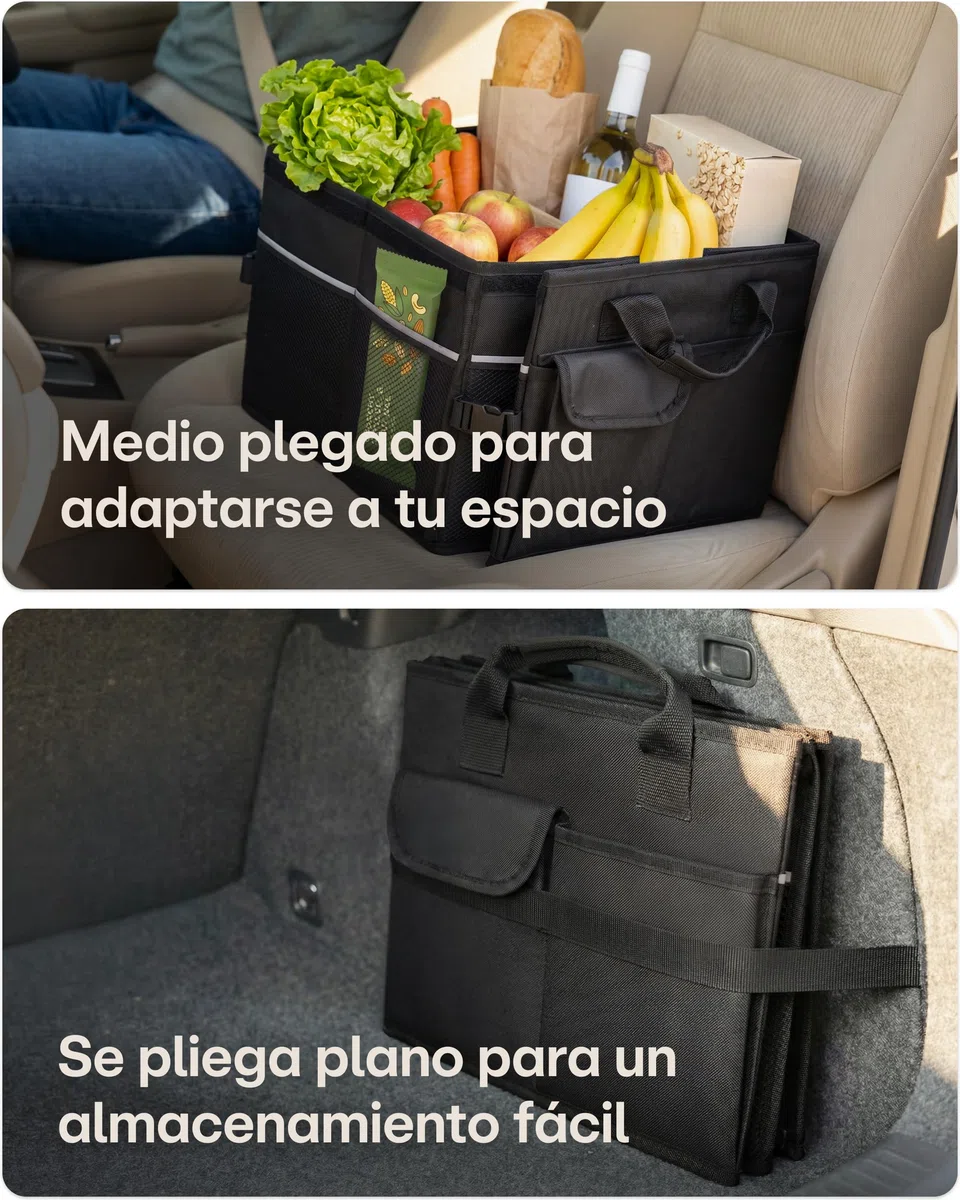 Praknu Organizador Maletero Coche con Tapa Pequeño 35L – Plegable a 15L – 3 Compartimentos con 11 Bolsillos – Repelente al Agua y Antideslizante – Fácil de Transportar