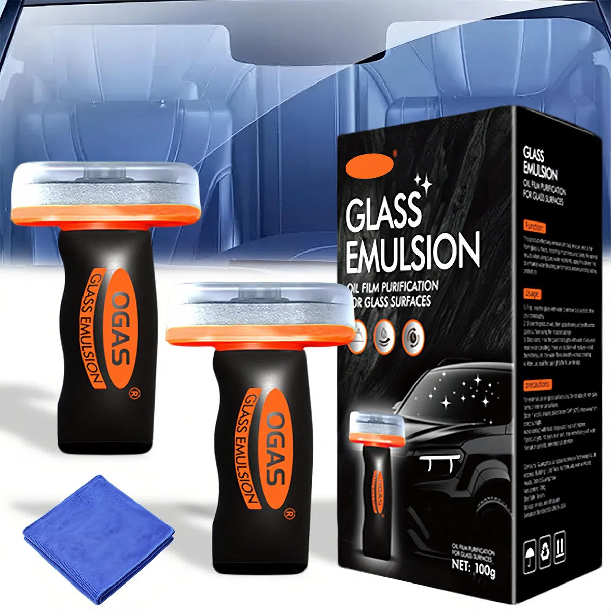 2 PCS Limpiador de Emulsión de Cristal Portátil,Removedor de Filme de Aceite para Ventanas de Coche,Oil Film Remover for Car,Parabrisas Limpio y Mejor Visibilidad,Coche,Ventanas,Espejos,200g