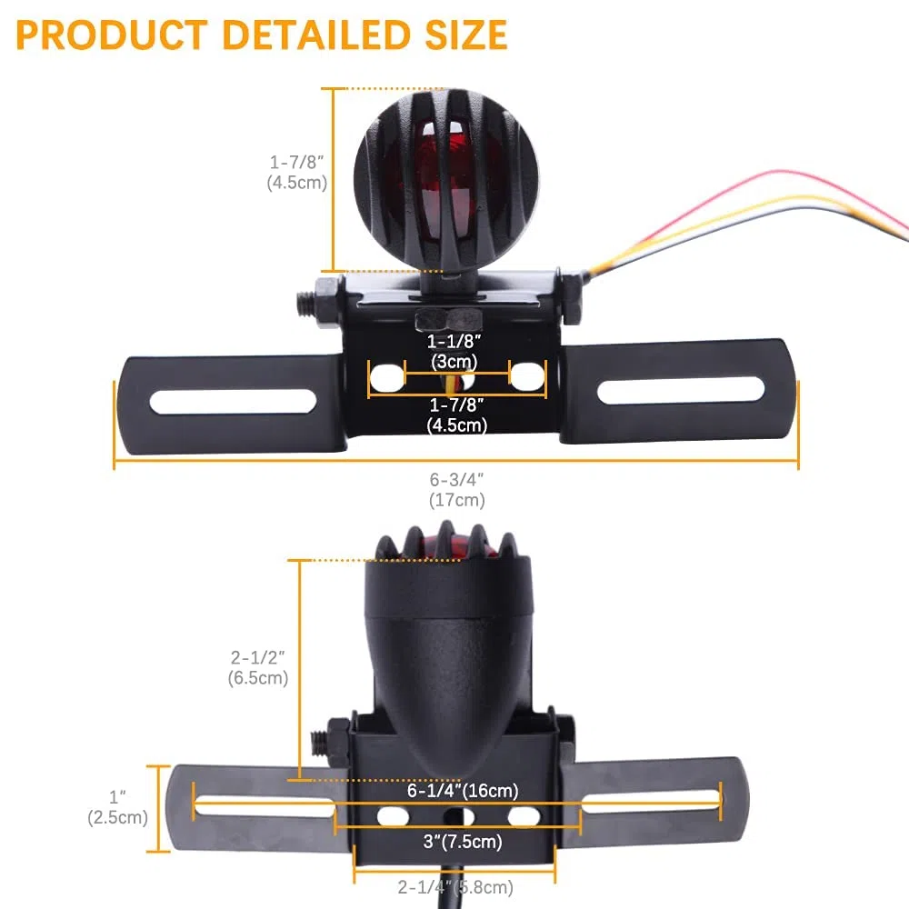 12V Luces traseras de moto, Luces para matrícula, Luces de freno, Carcasa de acero Luz de motocicleta para Chopper Bobber Chopper Cruiser Dyna Glide Sportster Cafe Racer.