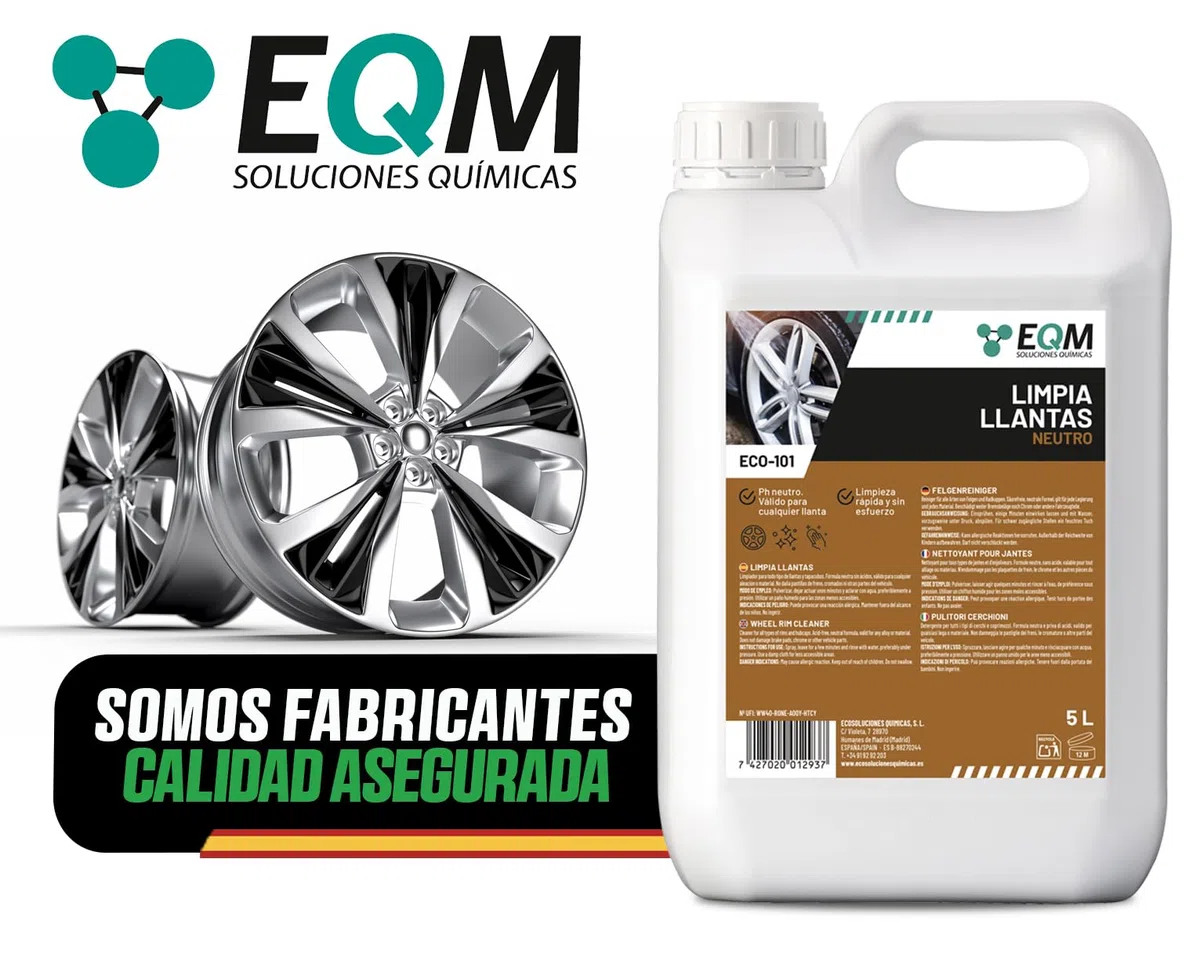 EQM - ECO-101 - Limpia Llantas Coche - 5L - Sin ácidos, pH Neutro - Elimina la Suciedad sin Esfuerzo - Todo Tipo de Llantas - Potente y Seguro