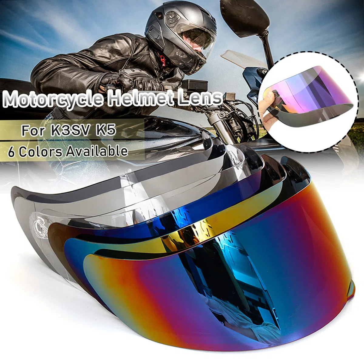 Protección contra el viento para casco de motocicleta, lente objetivo, visera de cara completa compatible con AGV K1 K3SV K5