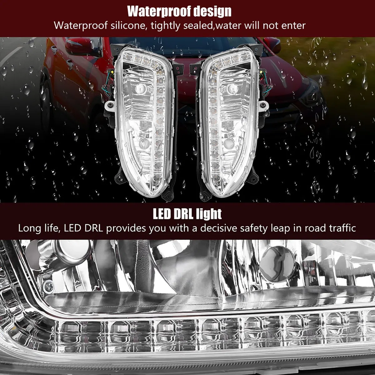 Tbest Luces Antiniebla Diurnas de Santa Fe, 1 par de Luces de Circulación Diurna para Coche, Cubierta de Lámpara Antiniebla Drl para Hyundai Santa Fe Ix45 2013 2015