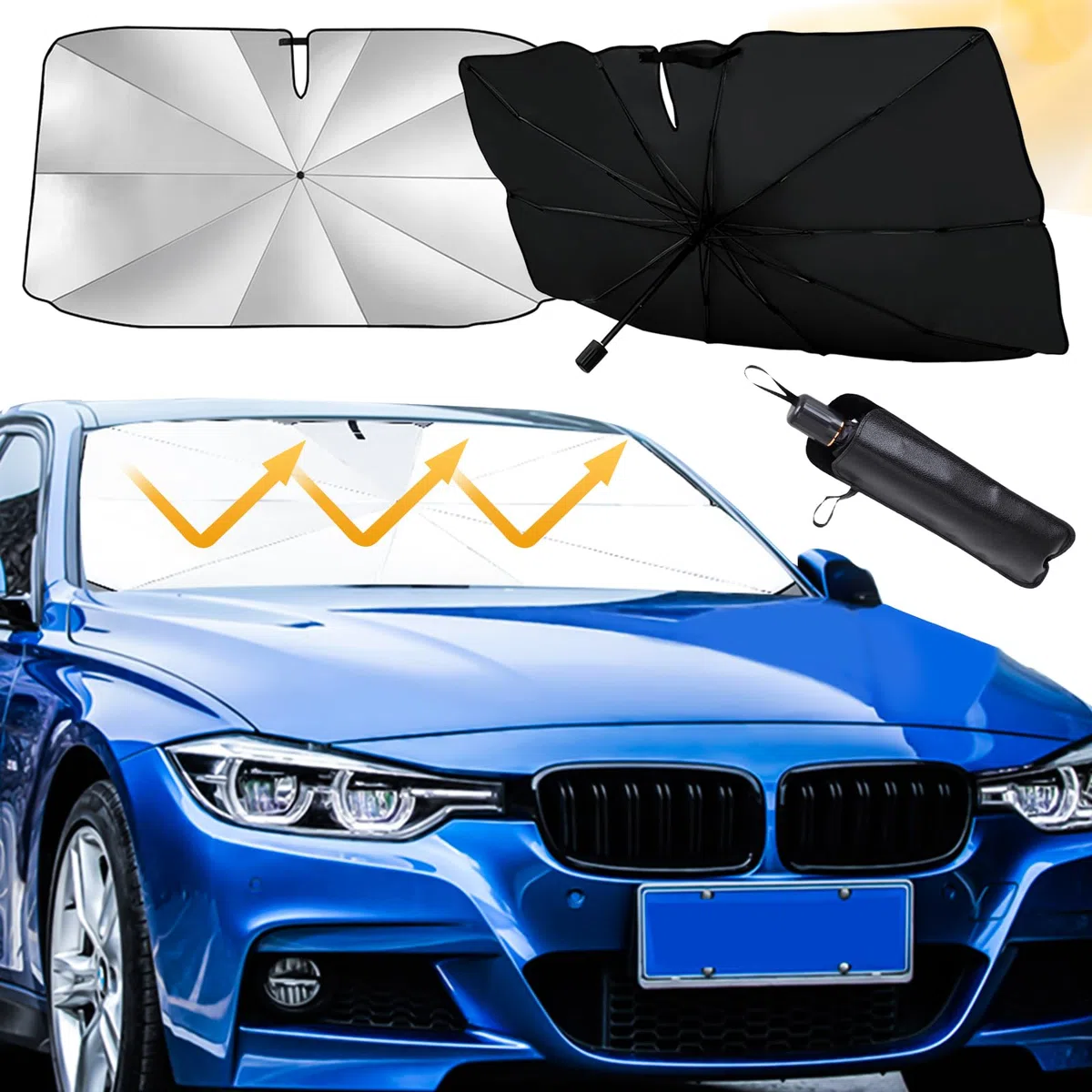 Parasol Coche Delantero,140×79cm Parasol Coche Delantero Plegable,Paraso para Parabrisas de Coch,Paraso Coch Paraguas,Paraso Plegable,para Mayoría de Coches, SUV, Camiones