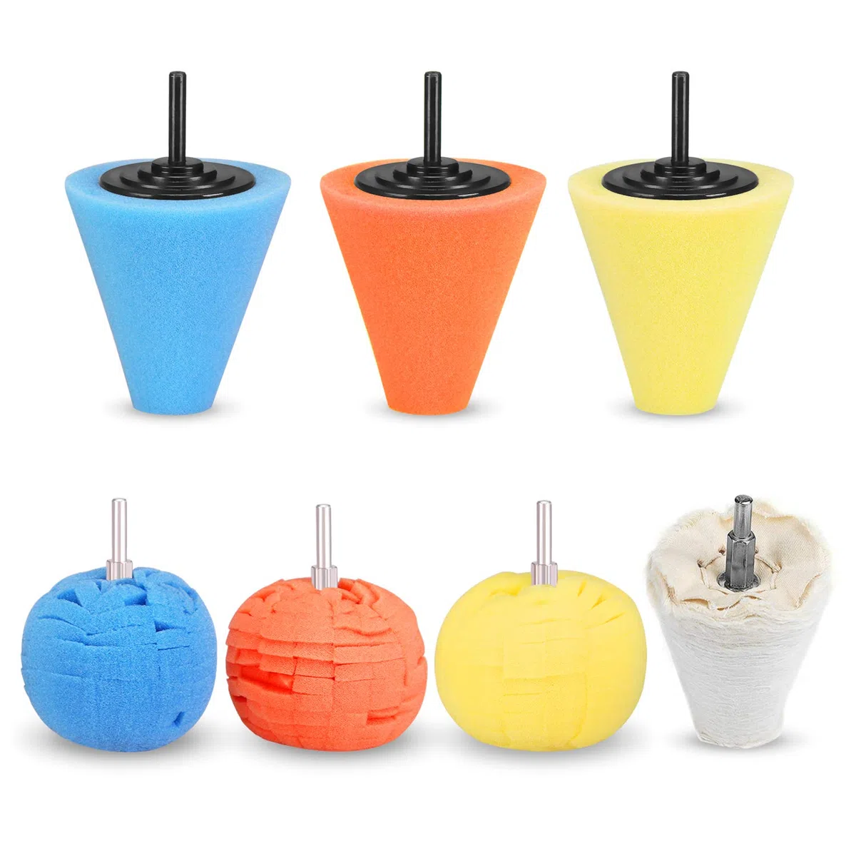 Almohadilla de pulido, Kit de Pulido, 7Pcs Almohadilla de pulido con forma de bola de espuma de metal de 100 mm para llantas de aleación y puntas de escape Cuidado de las Automotriz Ruedas-X00601MIX1