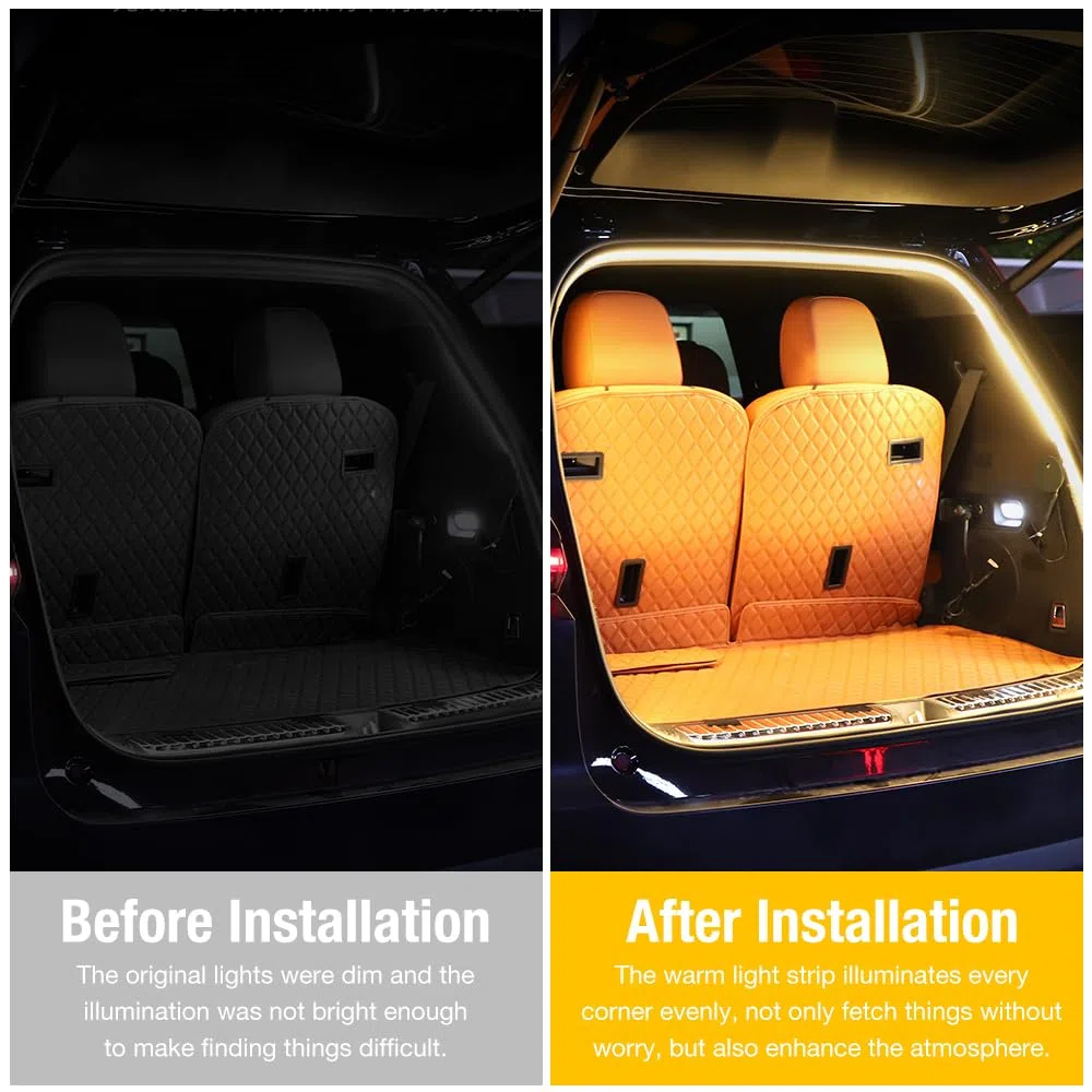 Dynamic Flowing Car Trunk Light Strip, Tira de Luces LED Dinámicas para Maletero de Coche, 4 m con Inducción Automática Universal para Camiones, SUV, Autocaravanas y Sedanes (Amarillo Cálido)