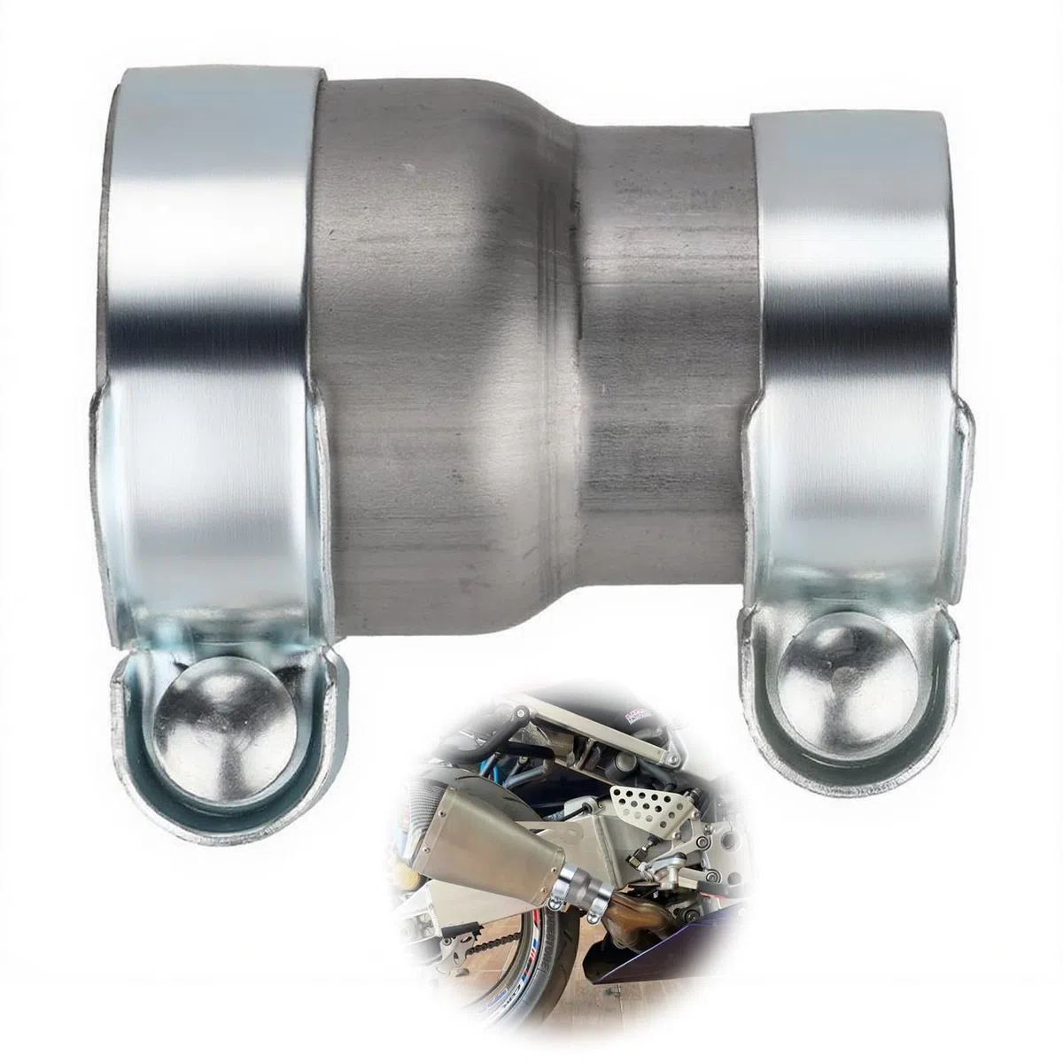 Abrazadera Tubo Escape 51mm a 55mm Adaptador Tubo Escape de 120 mm Reductor Abrazadera de Banda de Escape Acero Inoxidable Conector de Tubo de Escape con Junta a Tope Doble Abrazadera de Escape