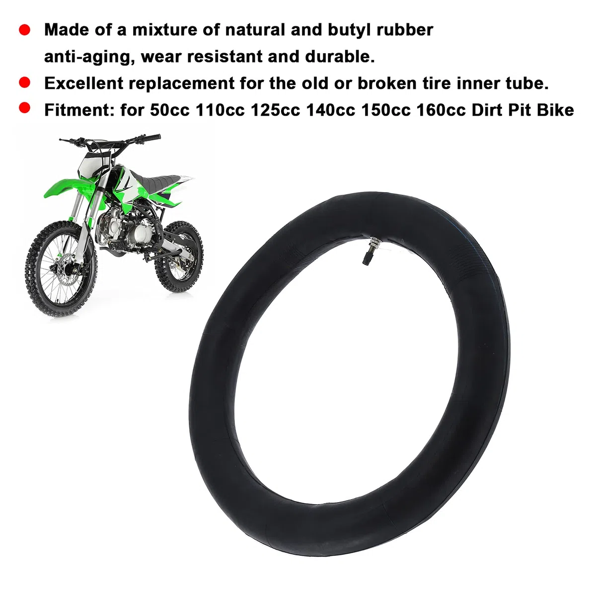 Tubo interior de suciedad, tubo interior de neumático de goma 2,5/2,75-14 60/100-14 para 50cc 110cc 125cc 140cc 150cc 160cc Dirt Pit Bike