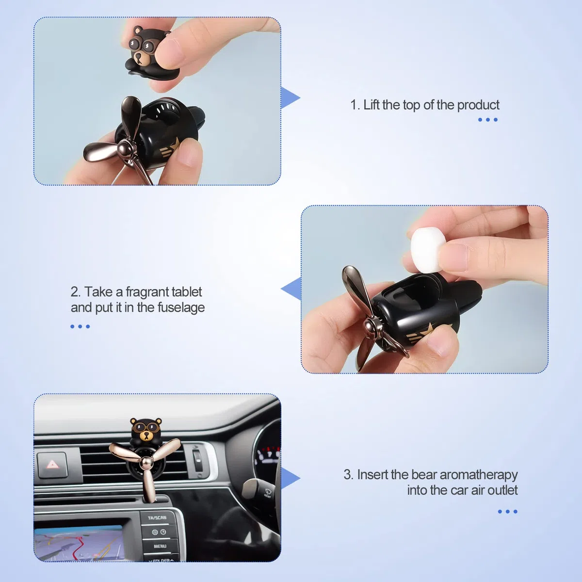 LUTER Ambientador Coche Clip de Oso, Ventilación Lindo Aromaterapia para Interior Decoración, Perfume para Mujeres y Hombres