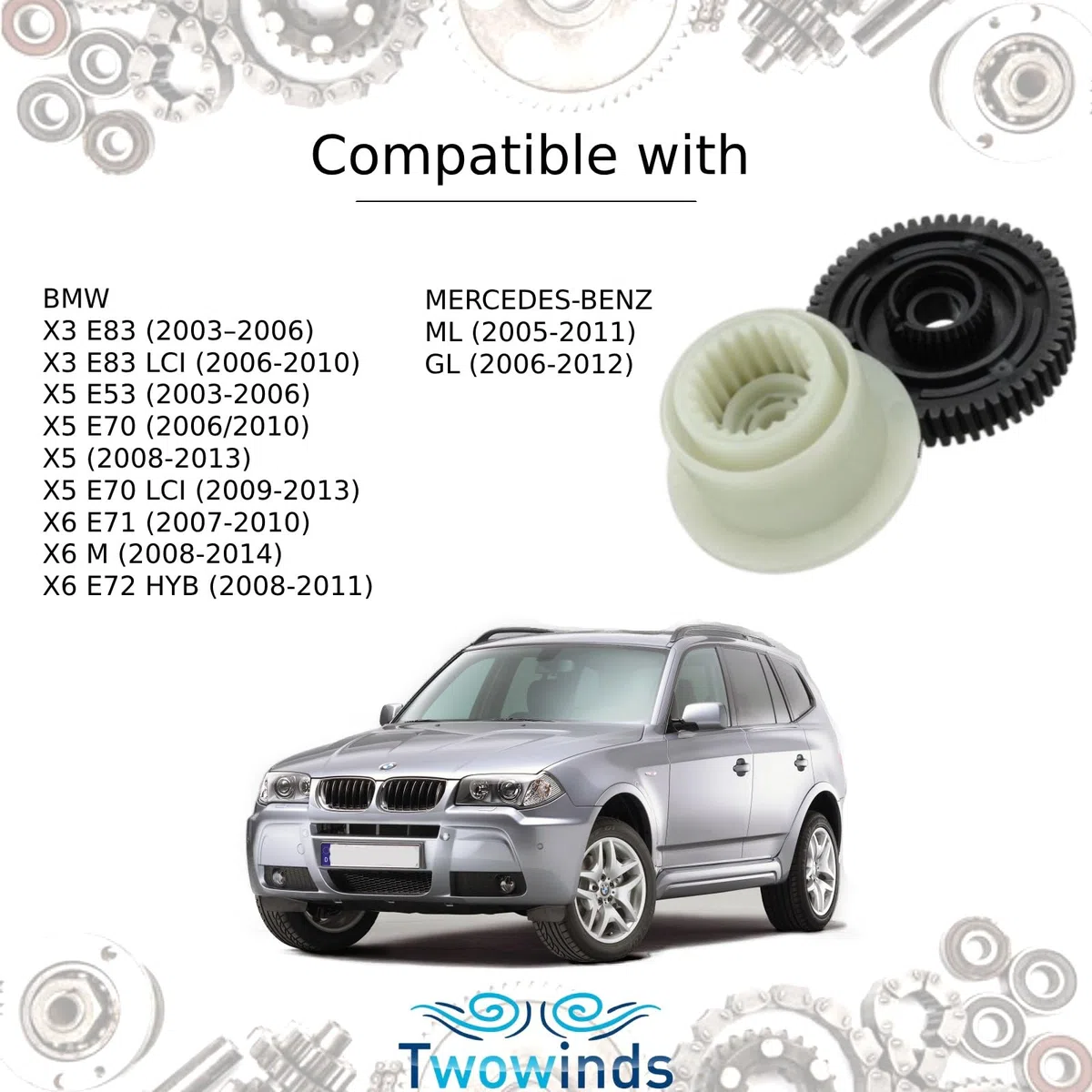 Twowinds - Engranaje Caja Transfer Compatible con BMW X3 E83 X5 E53 E70 X6 E71-27107566296 - Corona Actuador Transferencia (Set de 2 pcs)