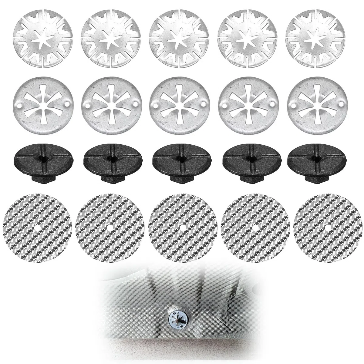 20 Piezas Kit de Reparación de Escudo Térmico para Automóviles, 30 mm Arandelas de Sujeción, 50 mm Placas de Reparación, Tuercas de Nailon, Compatible con N90335004 (Plata)