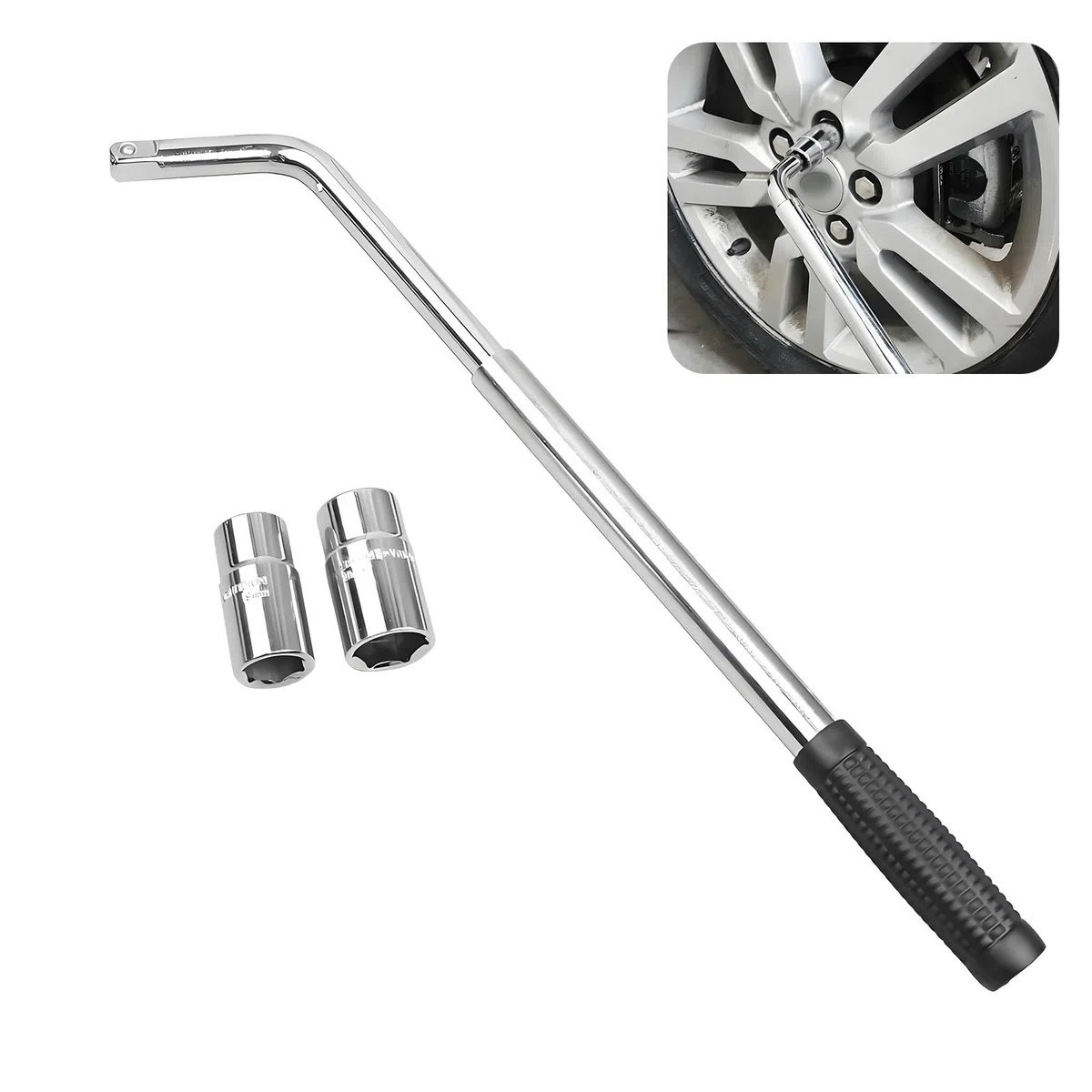 Llave De Rueda Coche, Llave Telescópica de Ruedas, Extensible para Neumáticos Universal, Cabezas Intercambiables 17-19 mm y 21-23 mm, para Talleres de Automóviles y Motocicletas