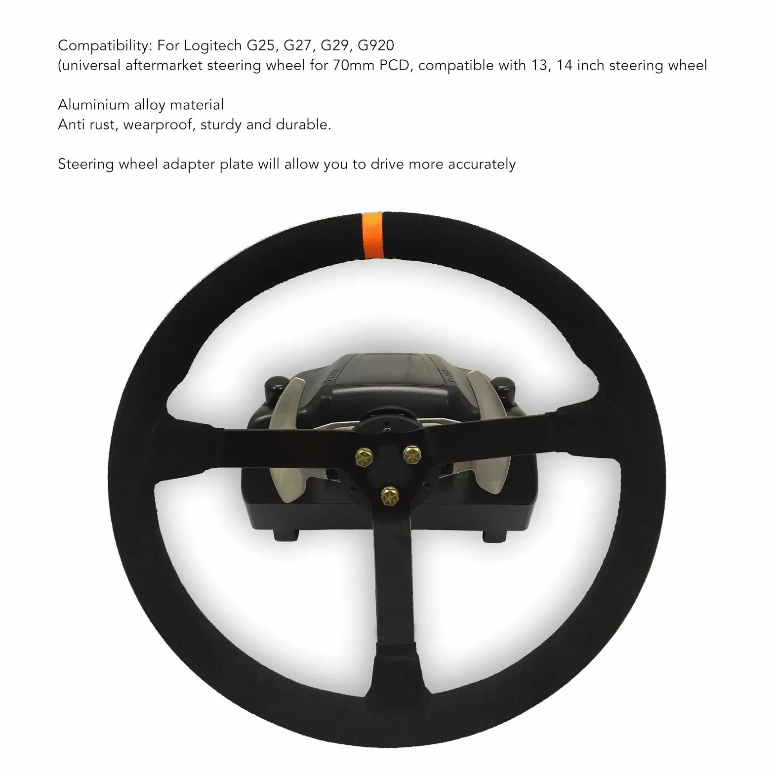 KIMISS Anillo del Casquillo del Volante， Volante de Liberación Rápida， Placa Adaptadora para Volante de 70mm, Aleación de Aluminio para Volante Logitech G25 G27 G29 G920 13 14in